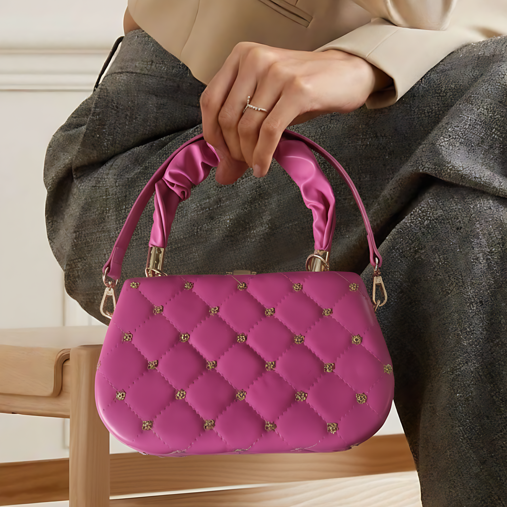 Pink Quilted Crossbody Bag