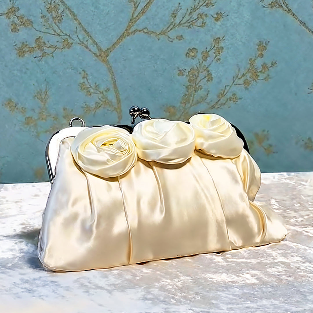 3D Rose Satin Evening Bag