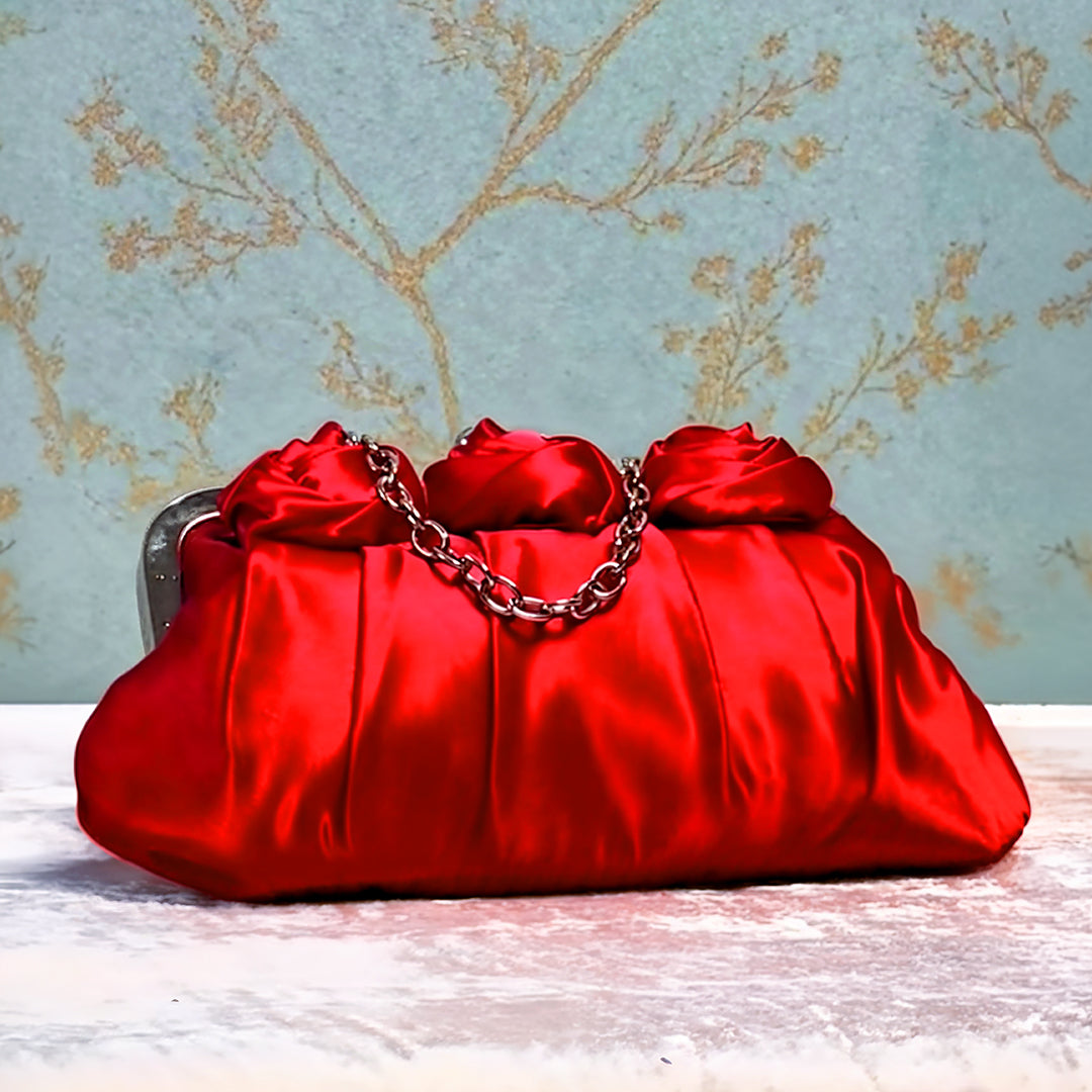 3D Rose Satin Evening Bag