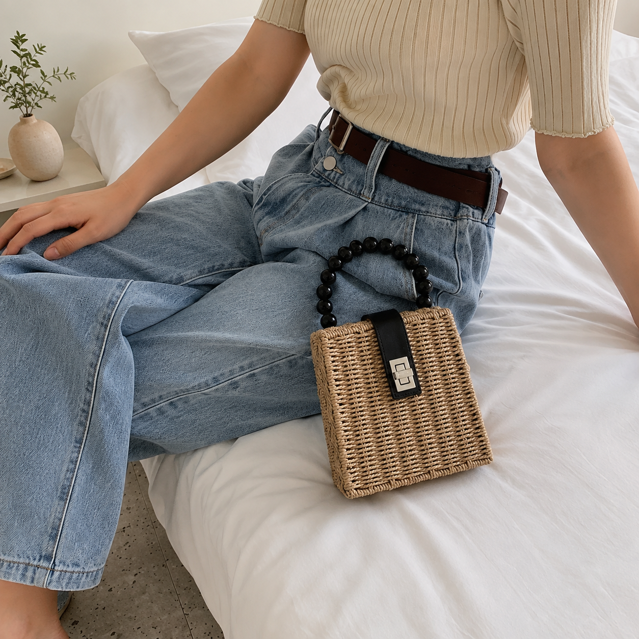 The Beaded Handle Box Bag