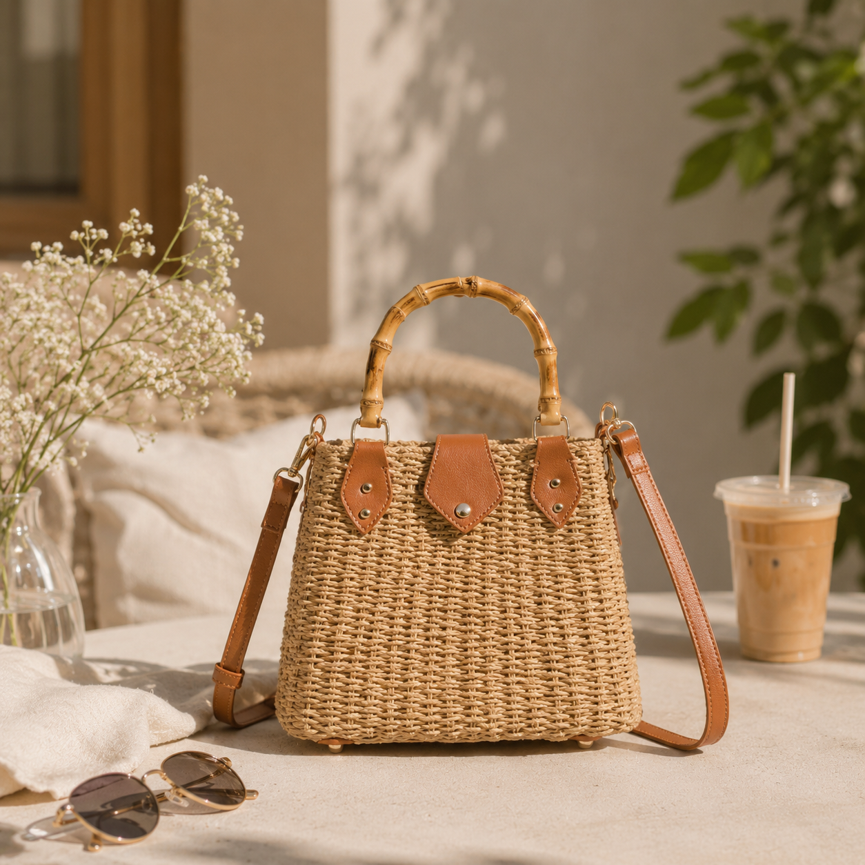 The Bamboo Handle Basket Bag