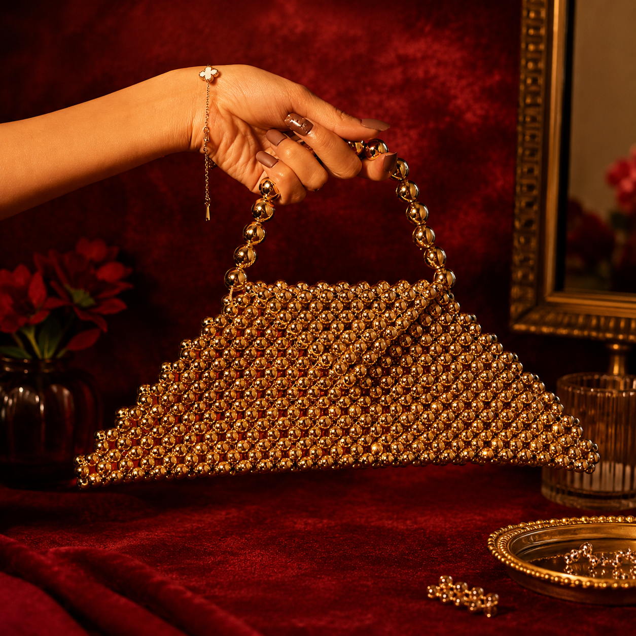 Silver Beaded Clutch Bag