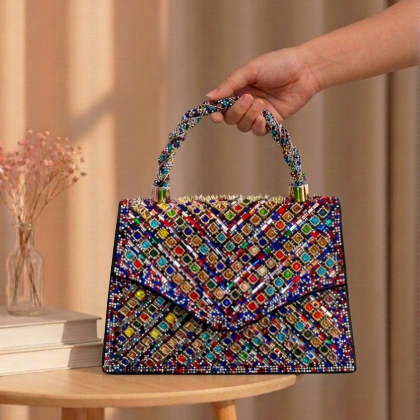 Sparkling Colored Diamond Dinner Crossbody Bag