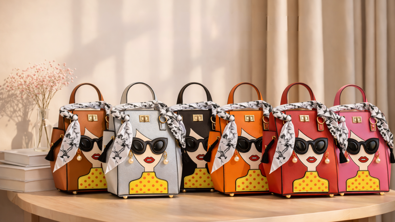 PU Leather 3D Lady Face Top Handle Satchel Handbag