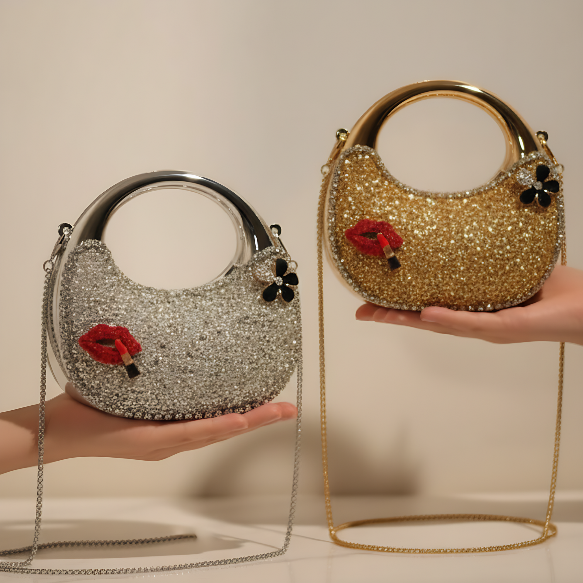 Women Diamond Inlaid Acrylic Luster Half Moon Party Bag